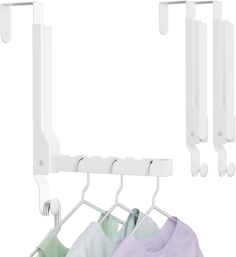 BAKON 2 Pack Over The Door Hanger Folding Clothes Drying Rack, Folding Hanging Coat Rack for Indoor Laundry Room Compact Small Space Foldable Portable Clothing Hanger Hook Collapsible (Wihte-2(Upgraded)) - Image 1